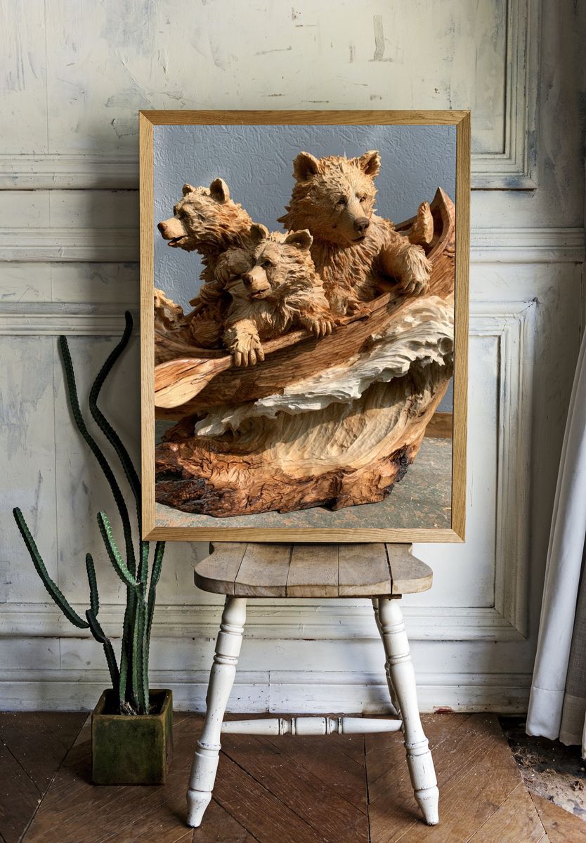 Woodland Bears Carving Poster. room preview