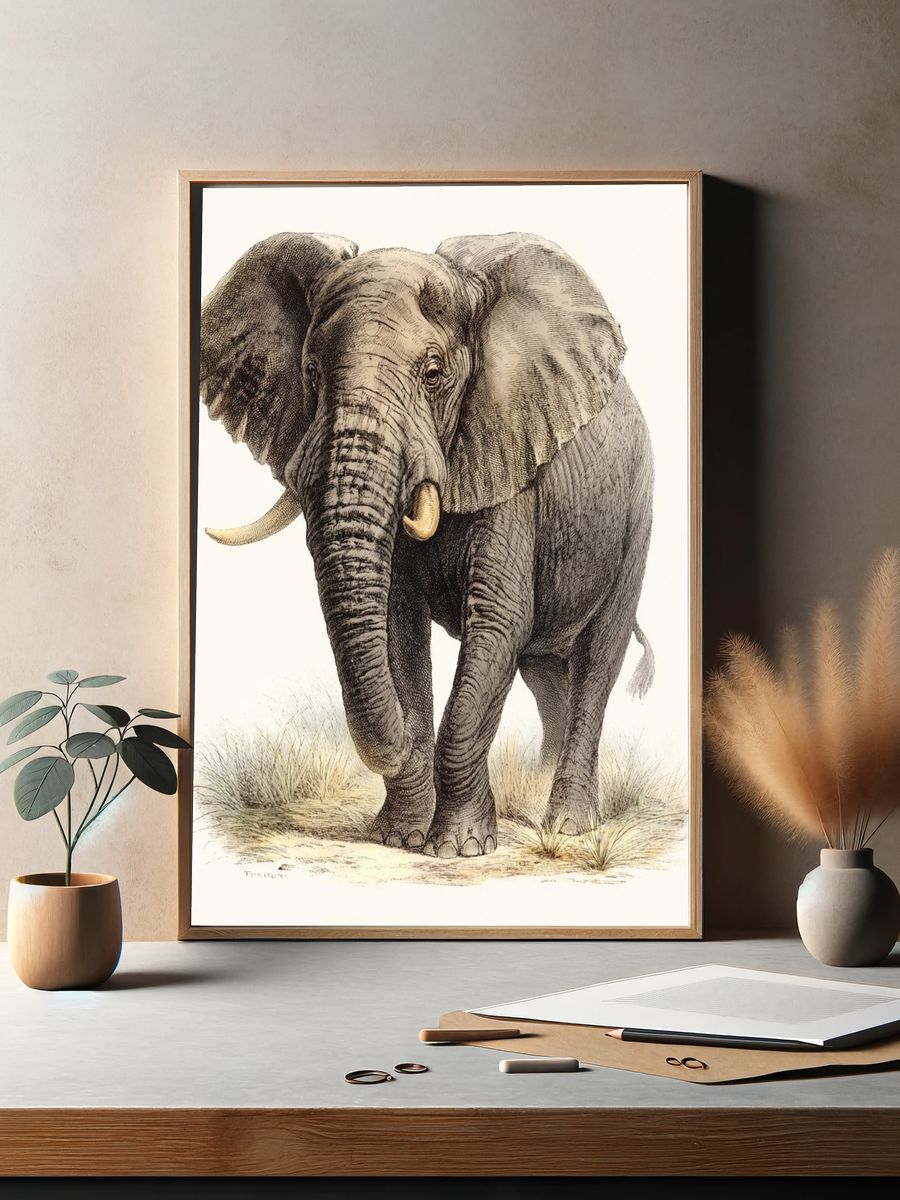 Elephant Vintage Illustration Poster. — room view 2