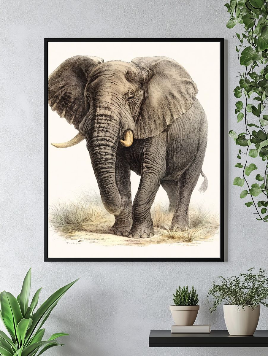 Elephant Vintage Illustration Poster. — room view 4