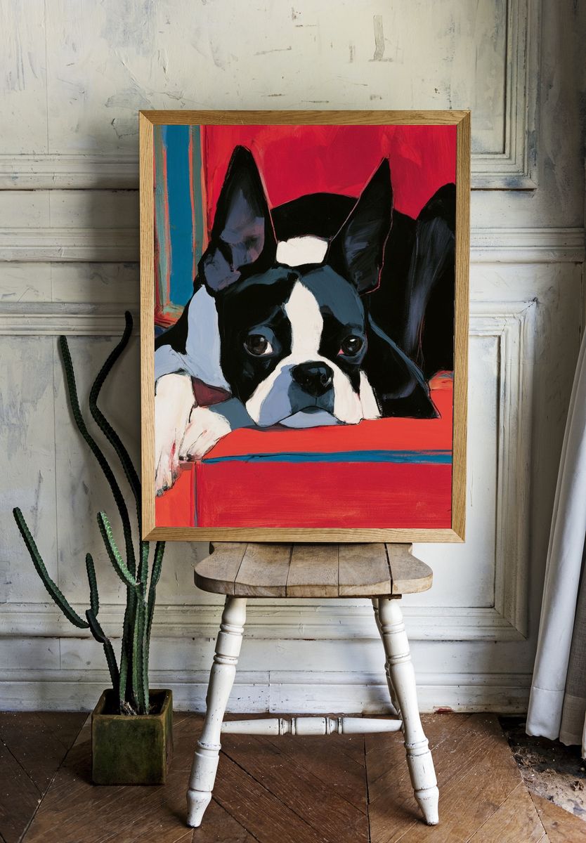 Boston Terrier Portrait Poster. — room view 1