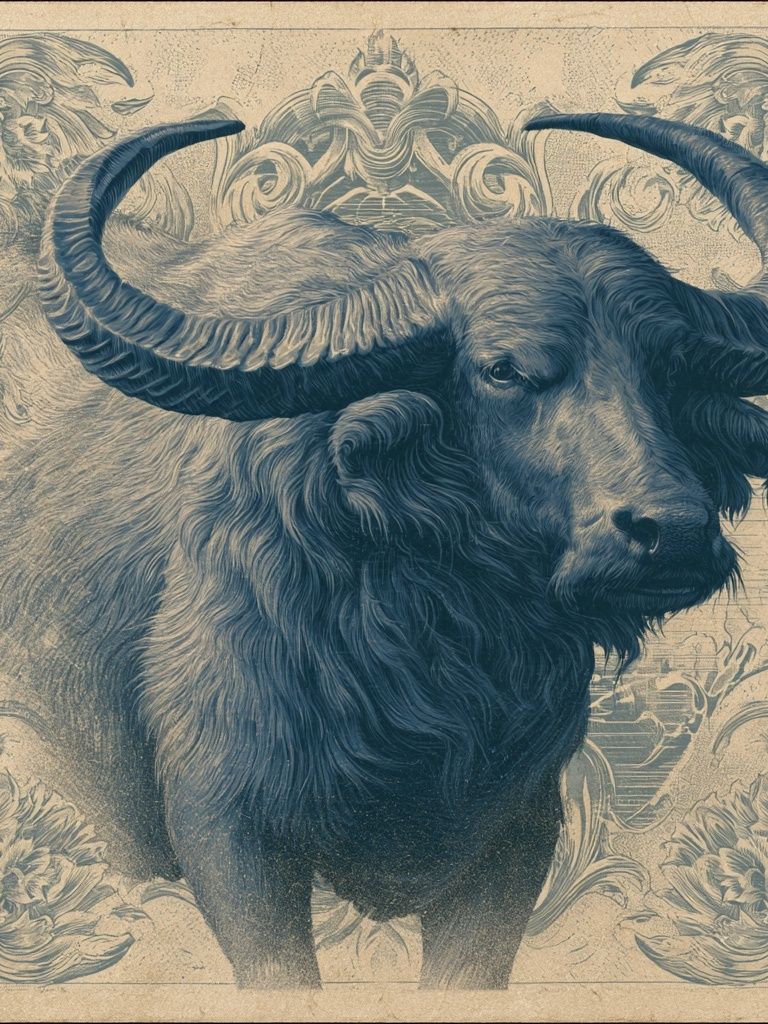 Buffalo Ornamental Vintage Poster. poster — animals art