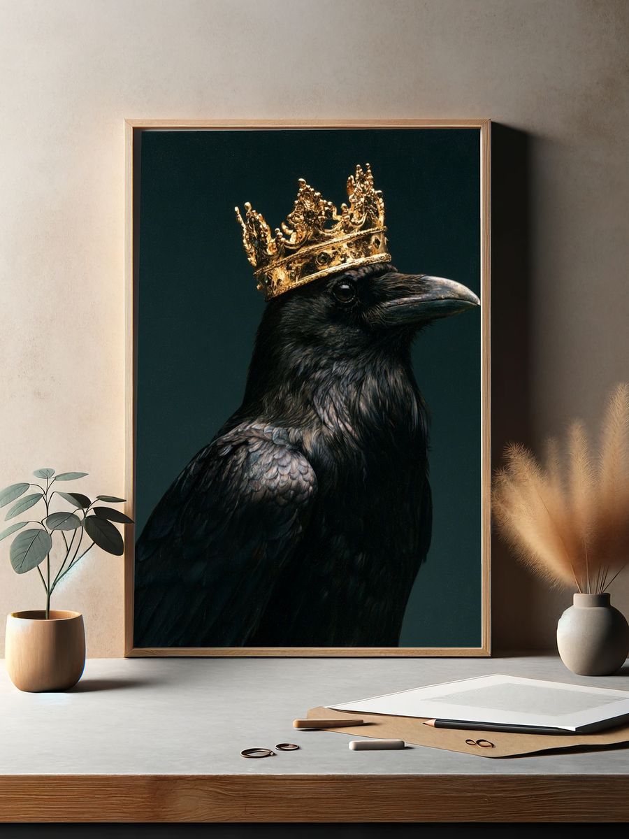 Crowned Raven Portrait Poster. — room view 2