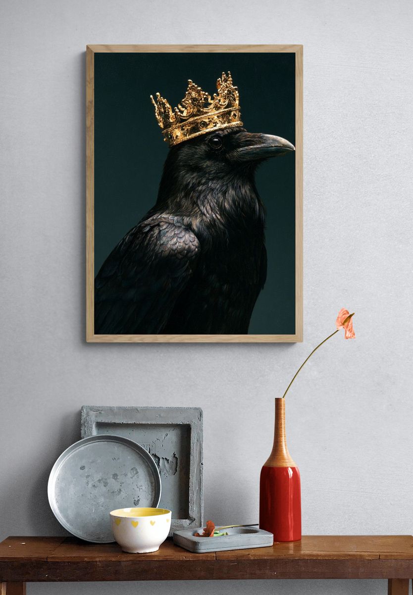 Crowned Raven Portrait Poster. — room view 3