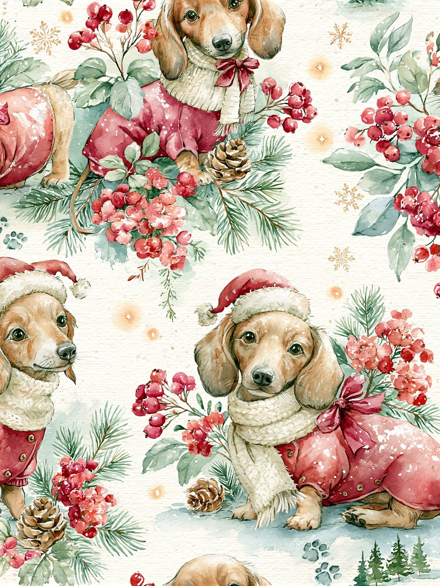 Christmas Dachshund Watercolor Print. poster — animals art