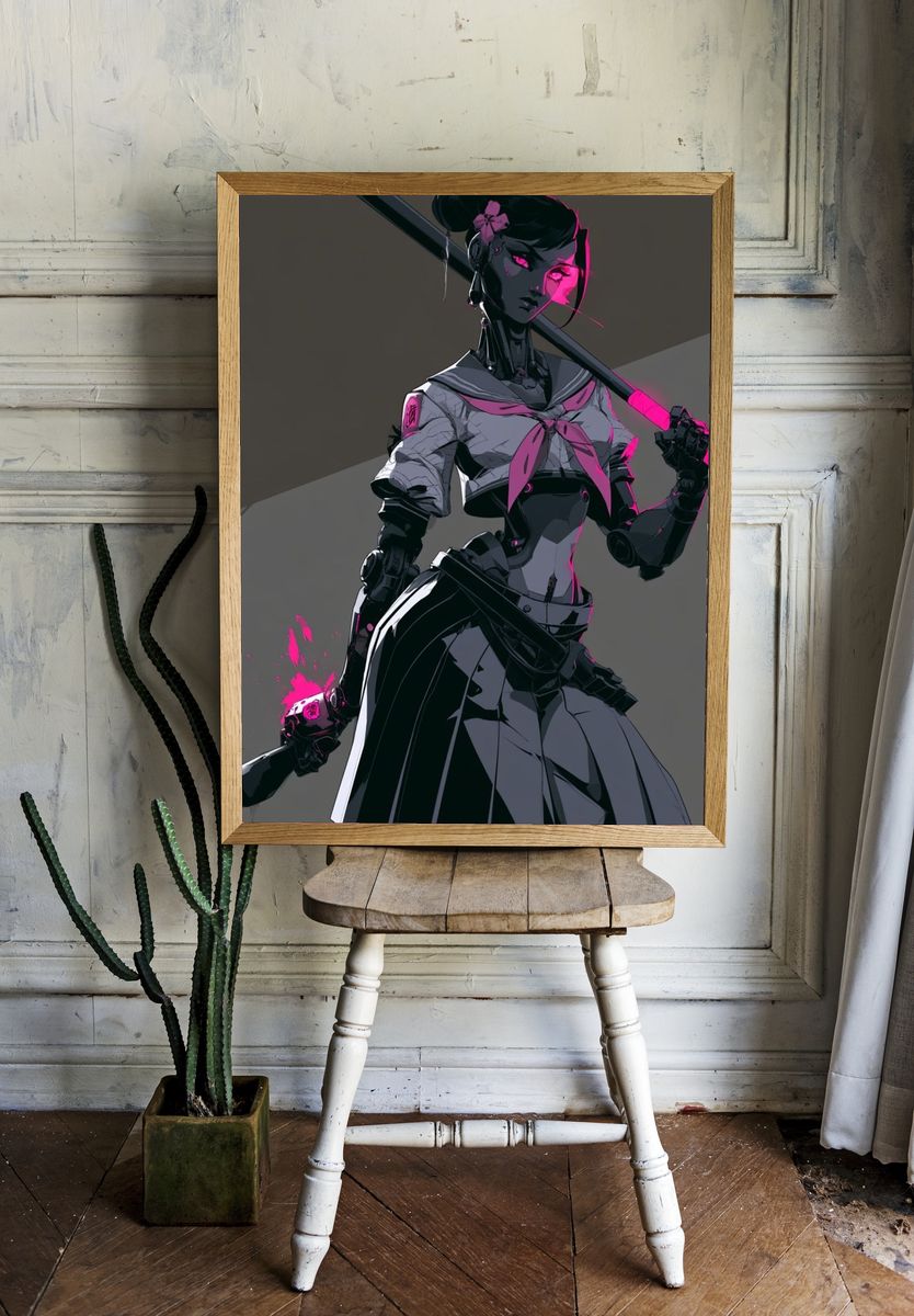 Cyberpunk Schoolgirl Warrior Print. room preview