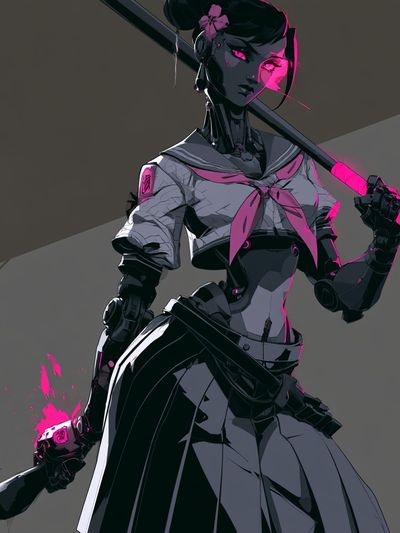 Cyberpunk Schoolgirl Warrior Print. poster
