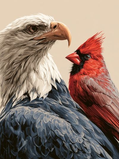 Bald Eagle and Cardinal Illustration Poster. poster