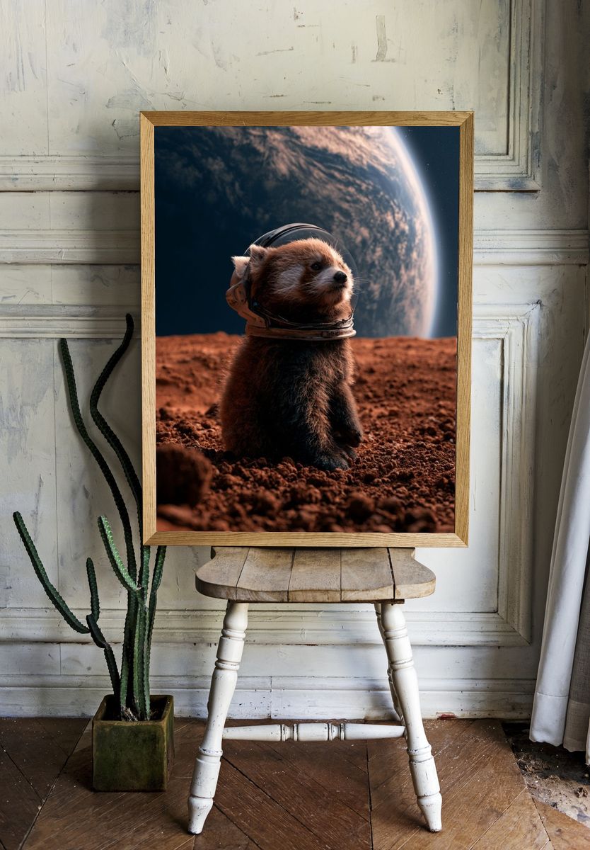 Astronaut Red Panda Space Poster. room preview