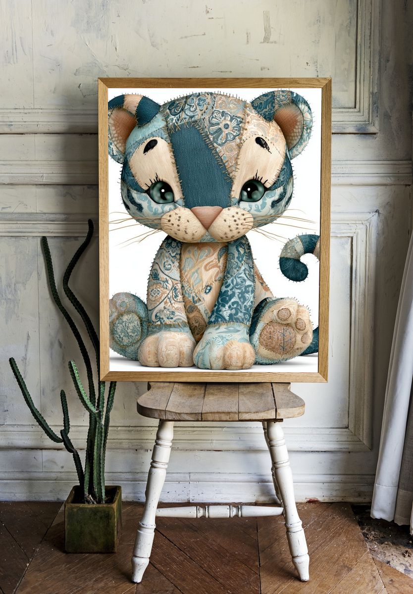 Patchwork Kitten Illustration Poster. room preview