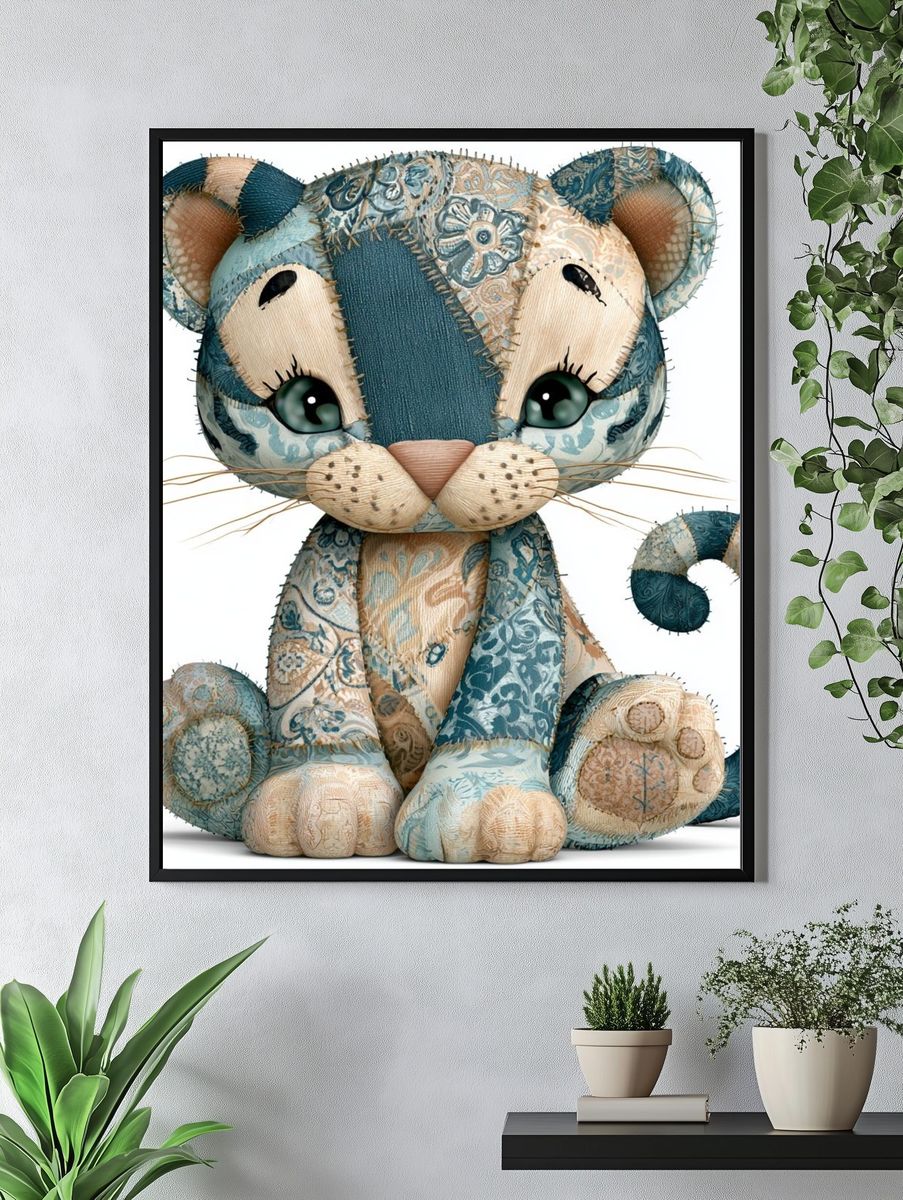 Patchwork Kitten Illustration Poster. — room view 4
