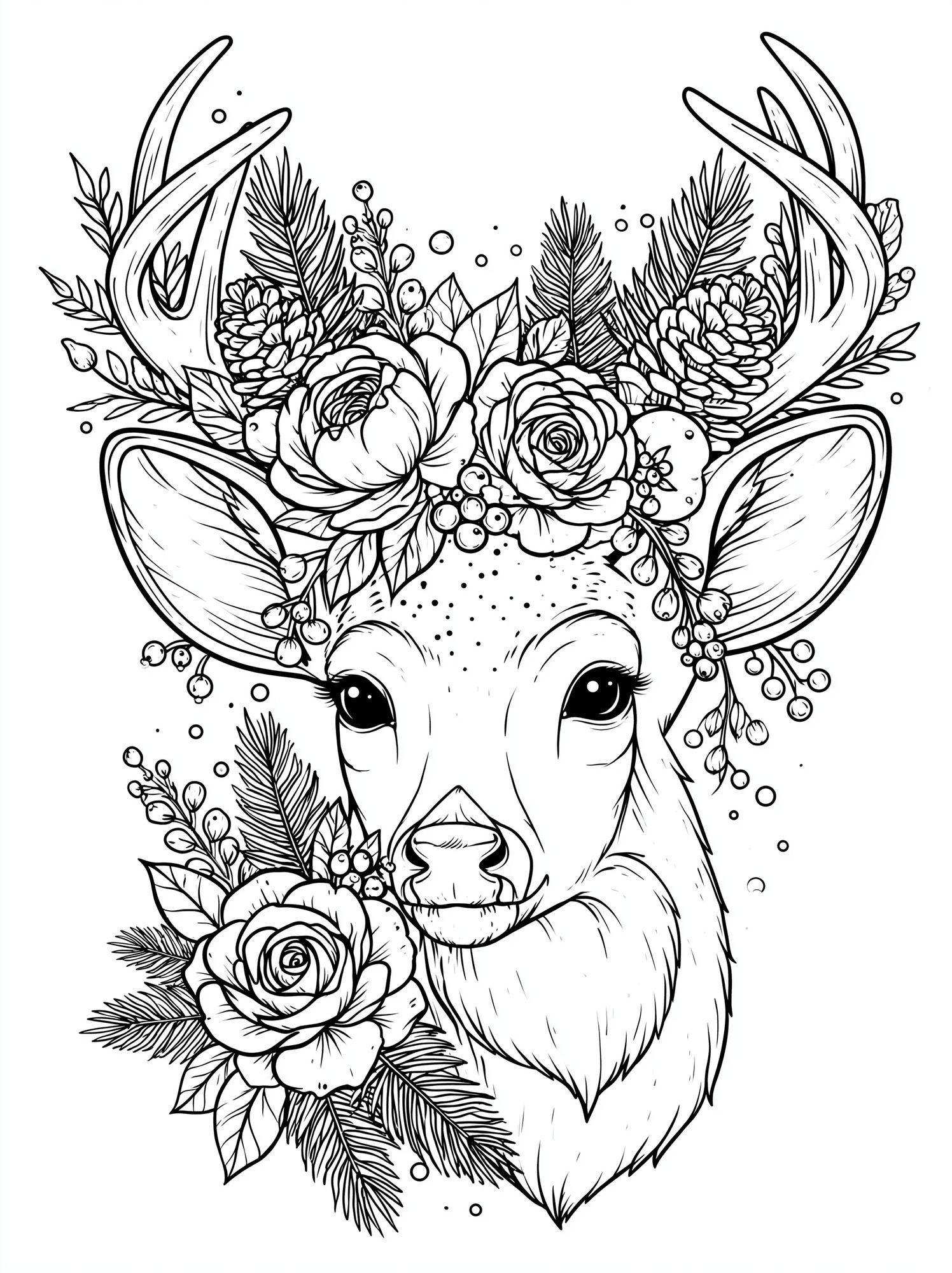 Floral Deer Line Art Poster. poster detail