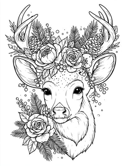 Floral Deer Line Art Poster. poster