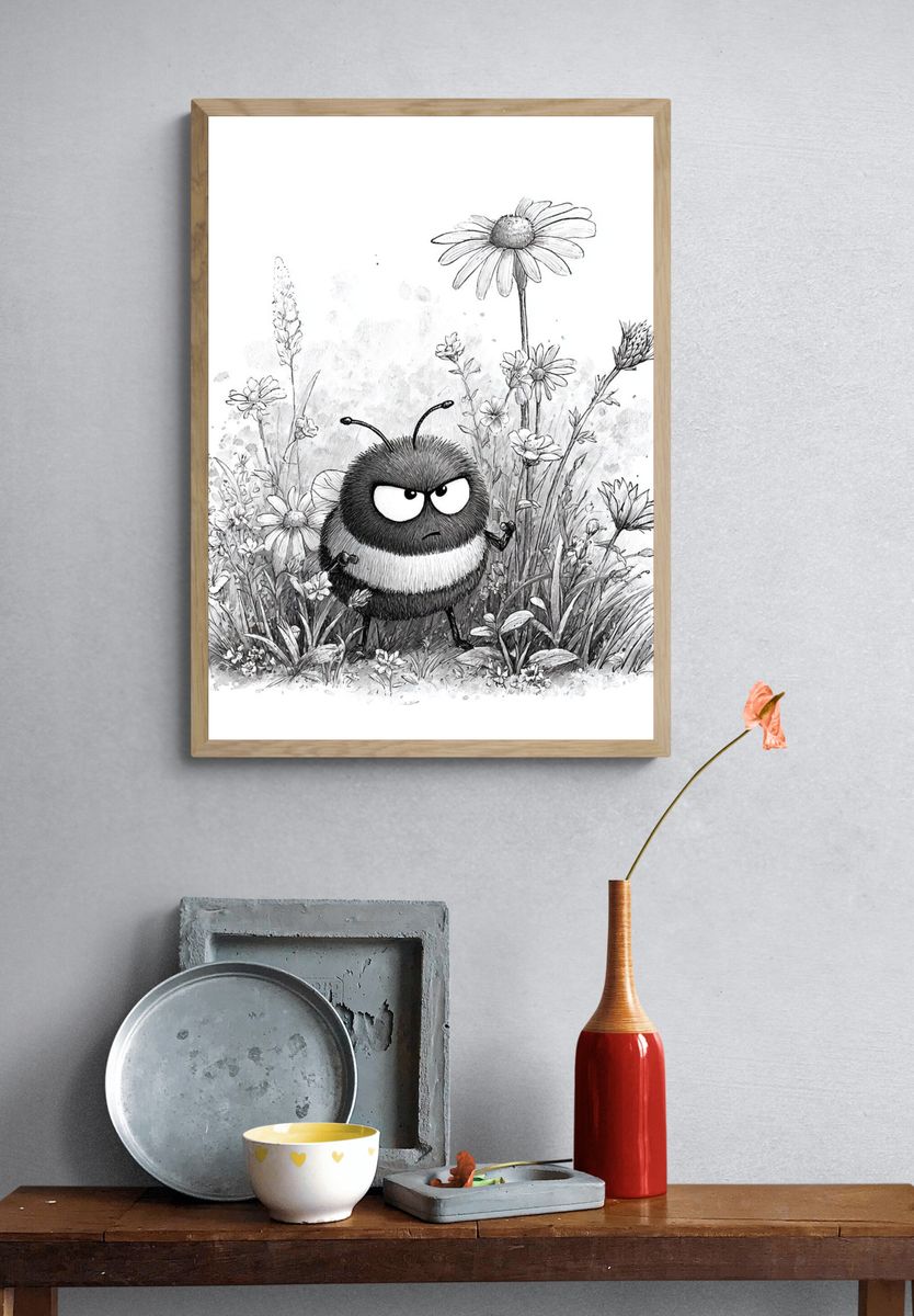 Grumpy Bee in Wildflowers Print. — room view 3
