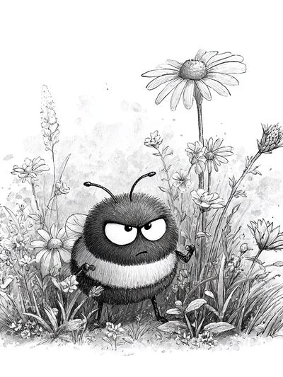 Grumpy Bee in Wildflowers Print. poster print