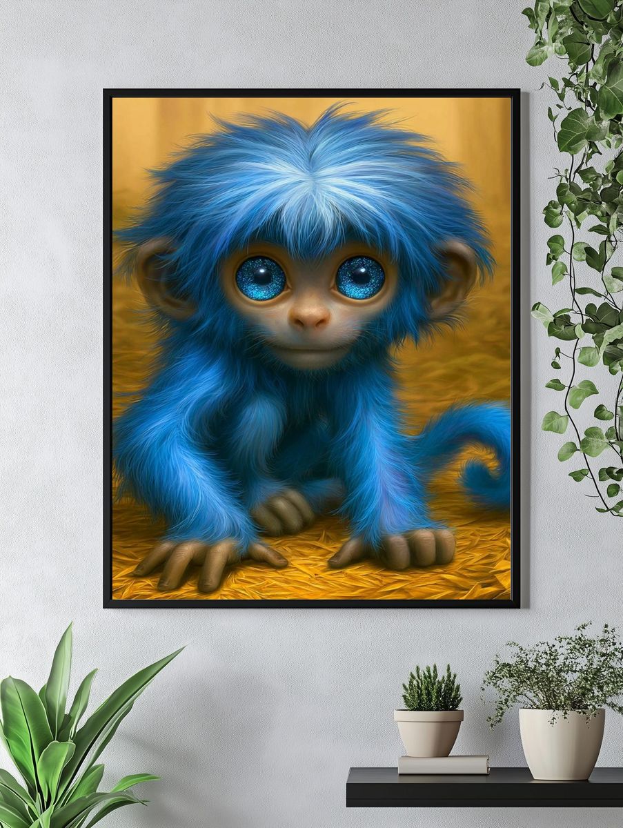 Blue Baby Monkey Illustration Poster. — room view 4