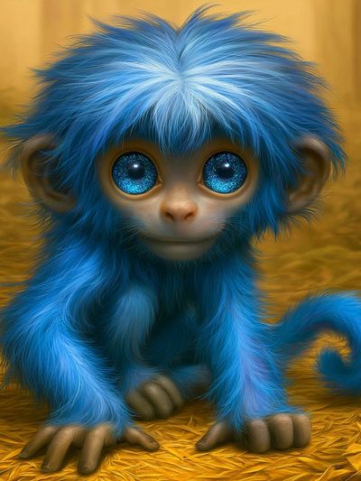 Blue Baby Monkey Illustration Poster.