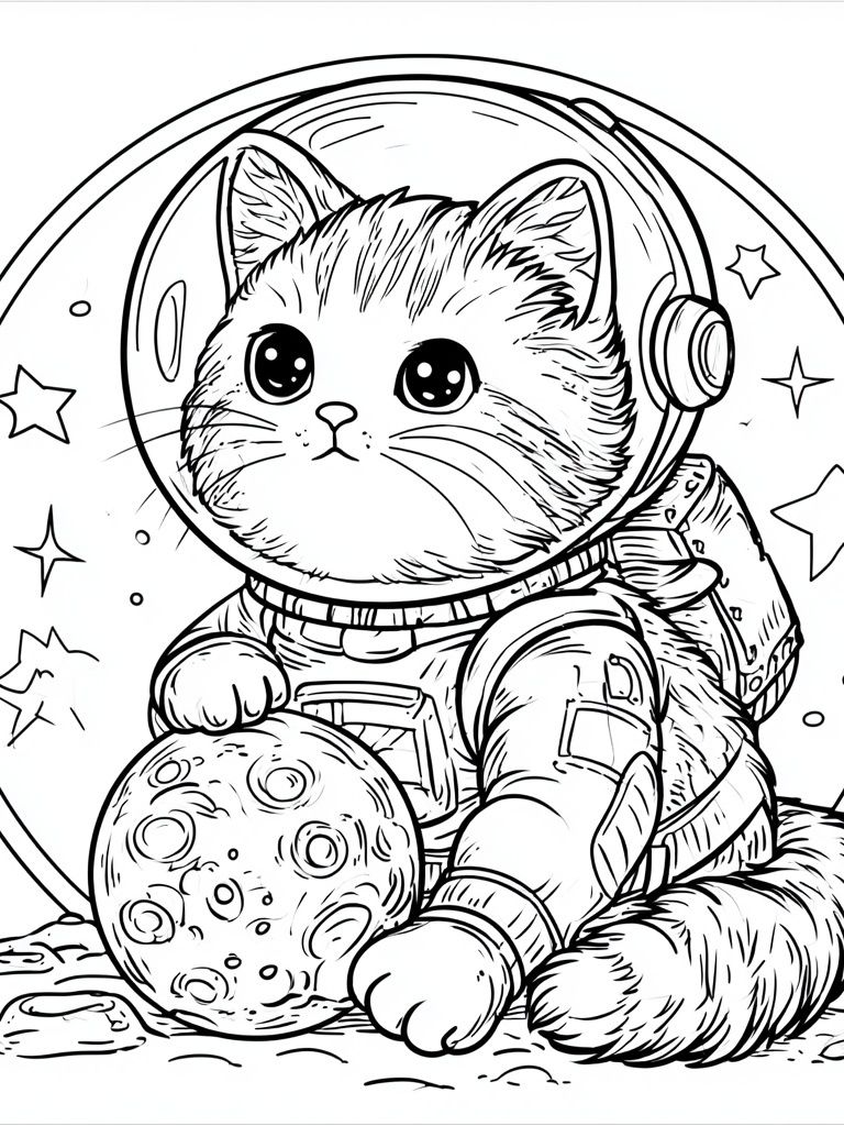 Astronaut Cat Coloring Poster. poster — animals art