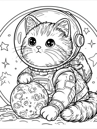 Astronaut Cat Coloring Poster. poster