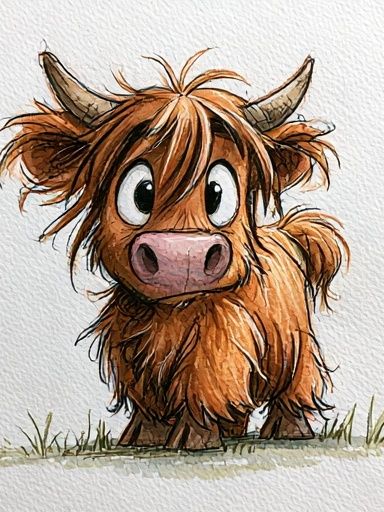 Cute Highland Cow Watercolor Poster. poster — animals art