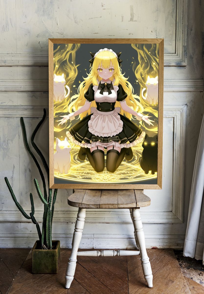 Golden Cat Maid Anime Poster. room preview