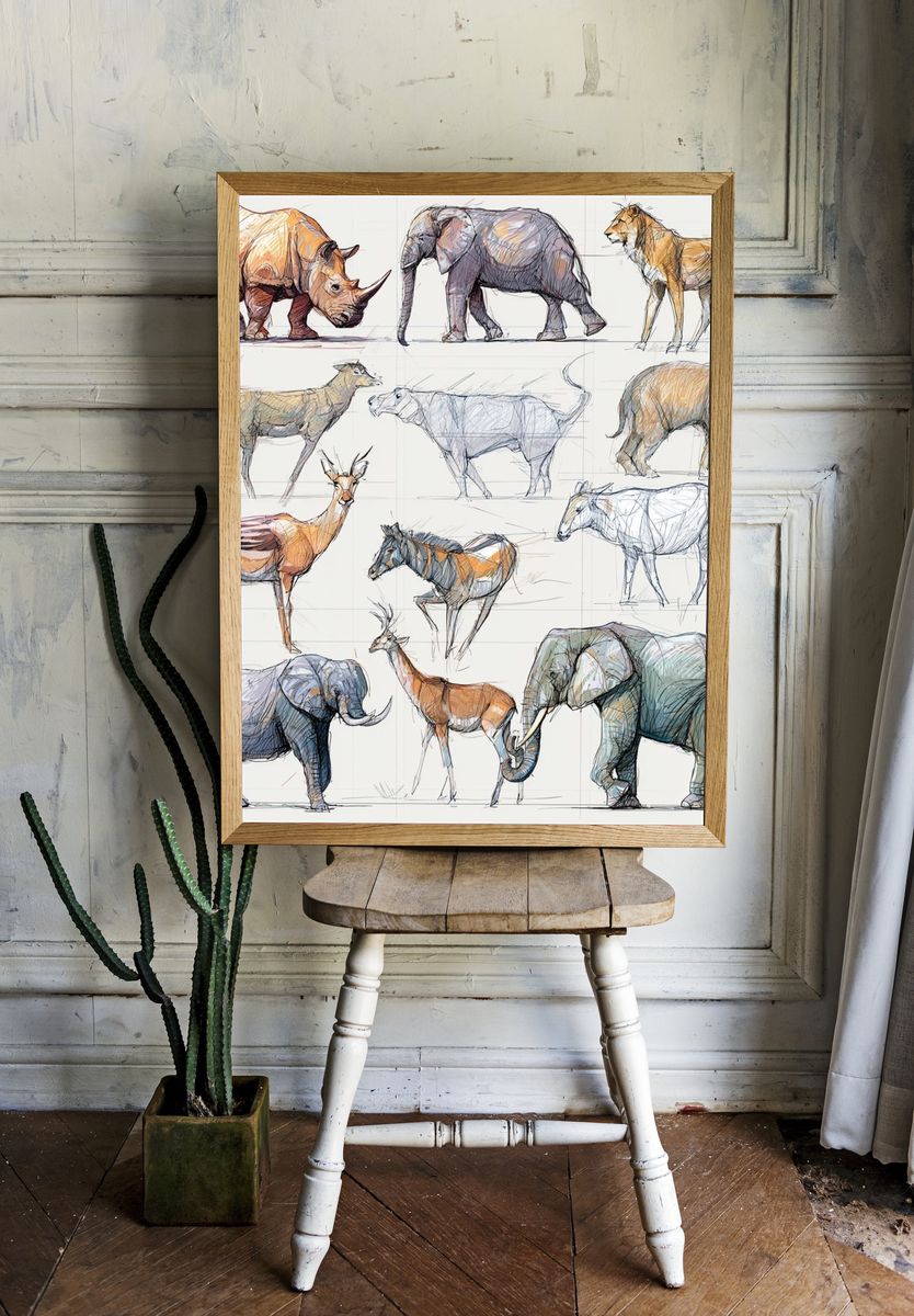 Safari Animal Sketch Poster. — room view 1