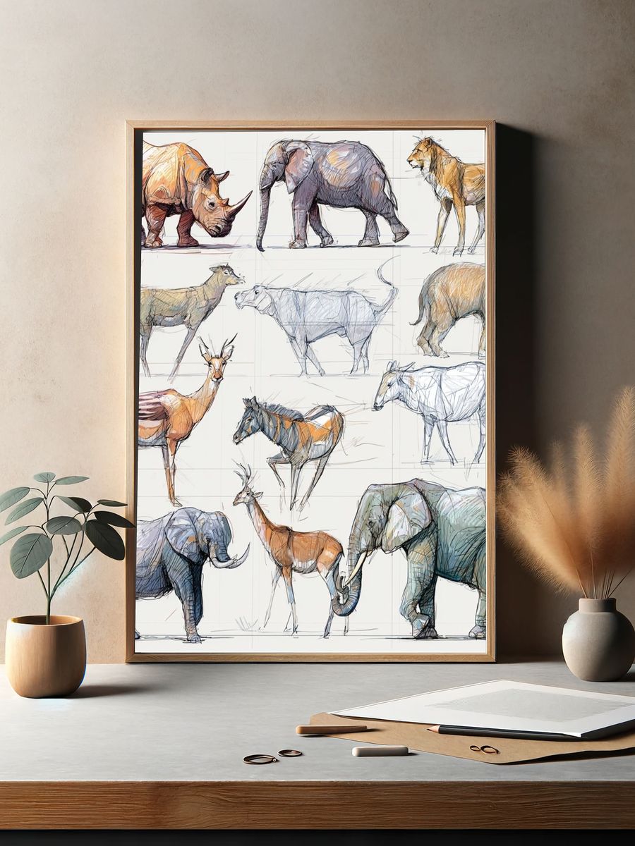 Safari Animal Sketch Poster. — room view 2