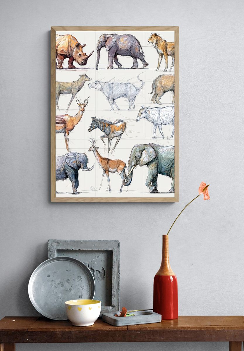 Safari Animal Sketch Poster. — room view 3