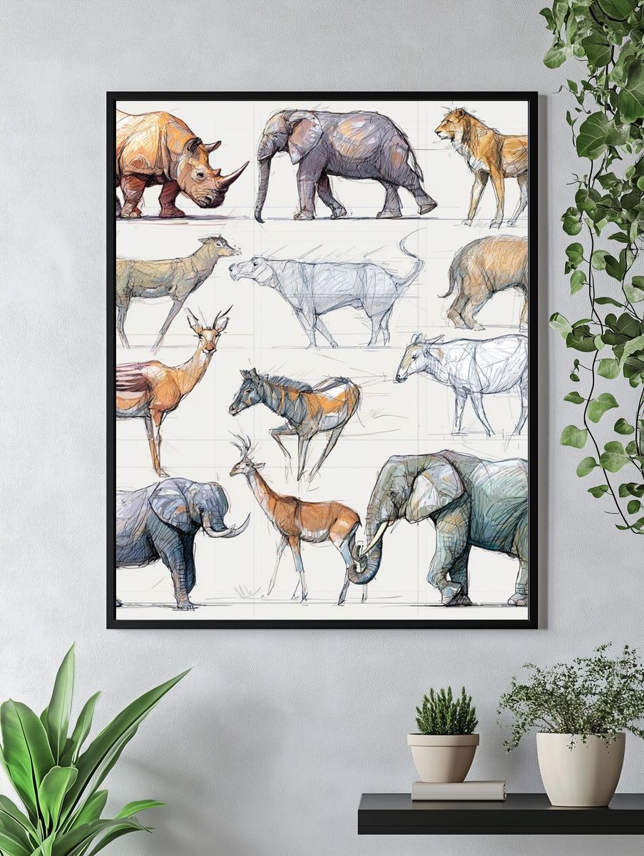 Safari Animal Sketch Poster. — room view 4