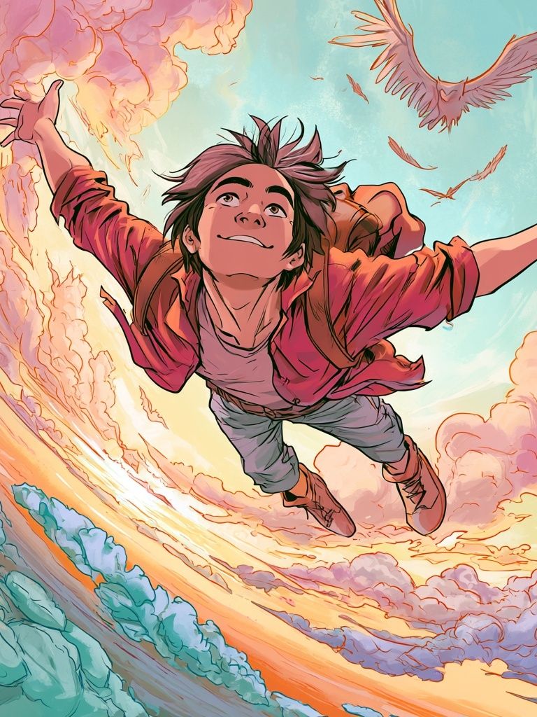 Skybound Boy Illustration Poster. poster detail