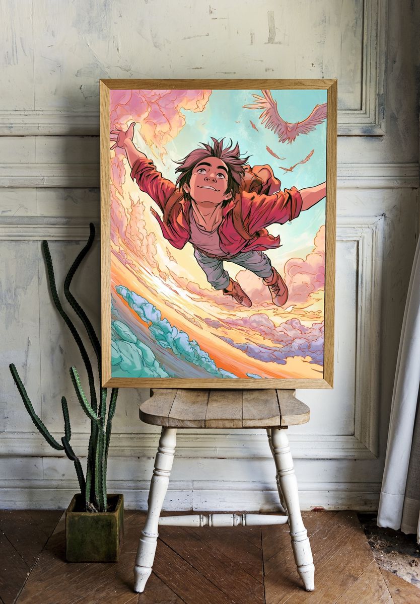 Skybound Boy Illustration Poster. — room view 1