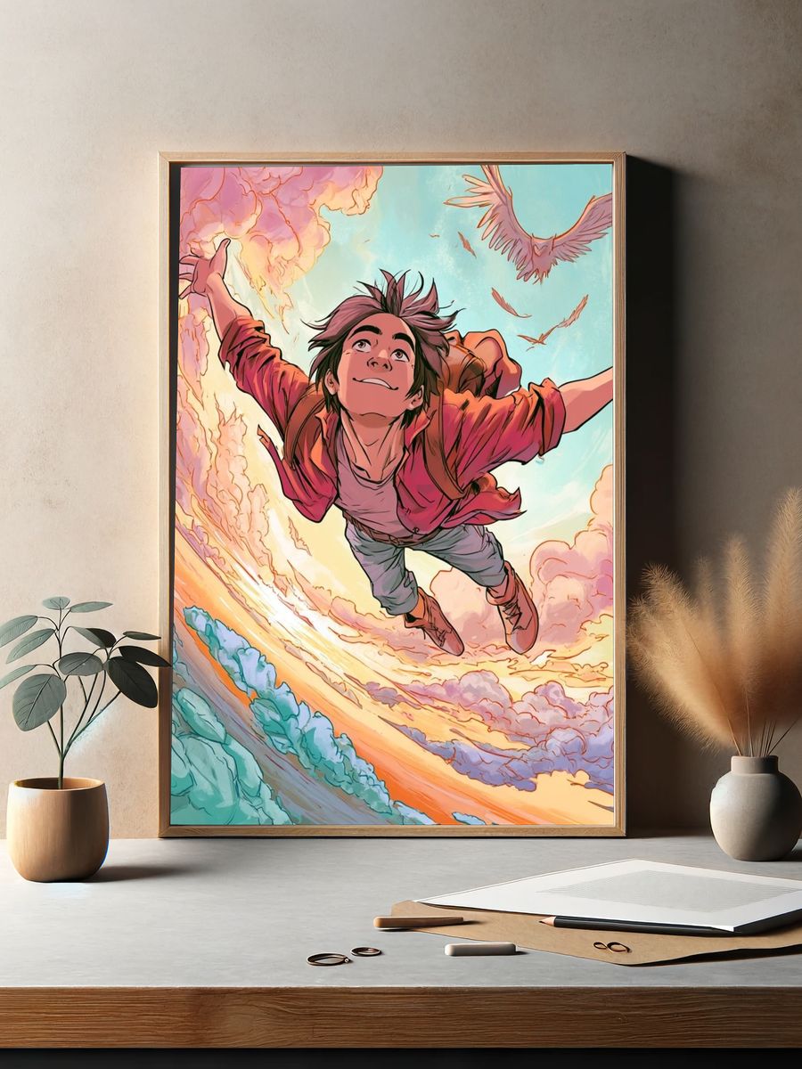 Skybound Boy Illustration Poster. — room view 2