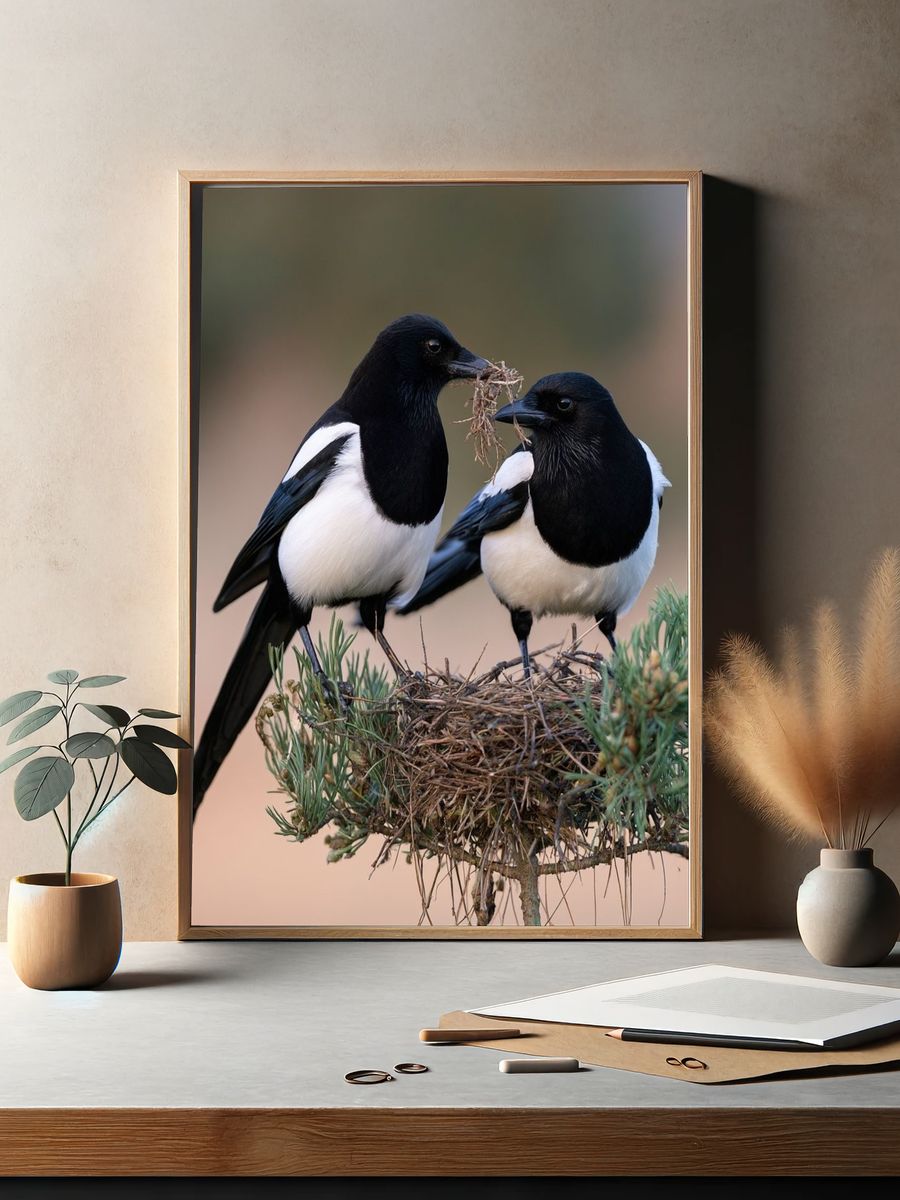 Magpie Pair Wildlife Photography Poster. — room view 2