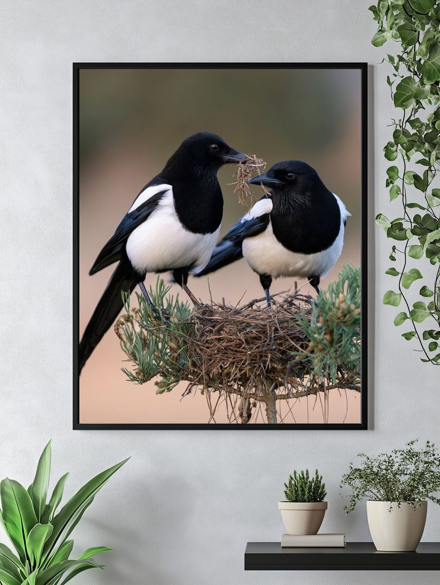 Magpie Pair Wildlife Photography Poster. — room view 4