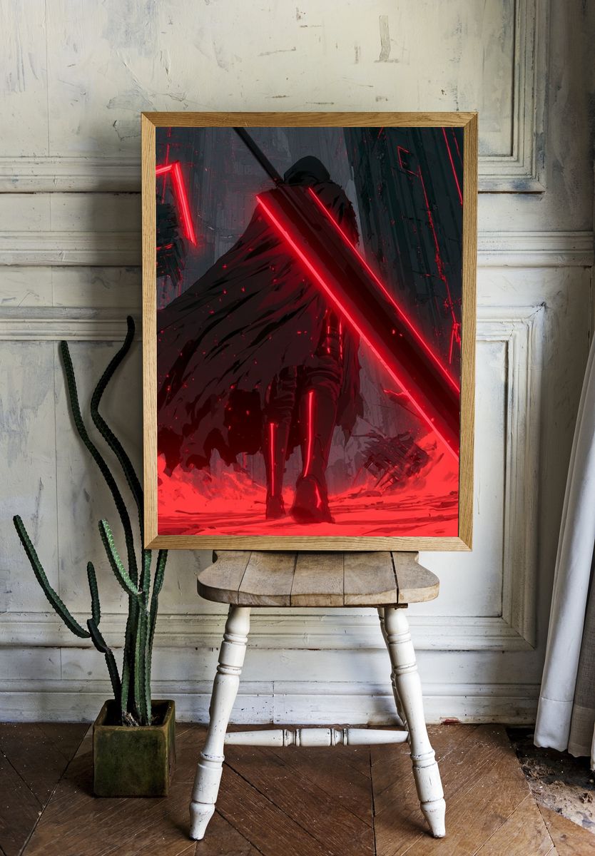 Red Neon Warrior Digital Art Poster. room preview