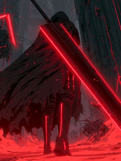 Red Neon Warrior Digital Art Poster. poster