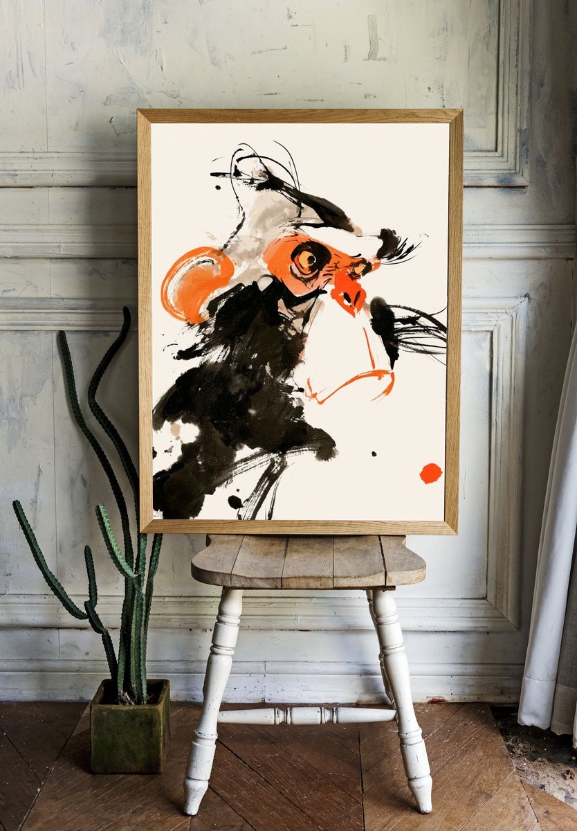 Abstract Rooster Ink Poster. room preview
