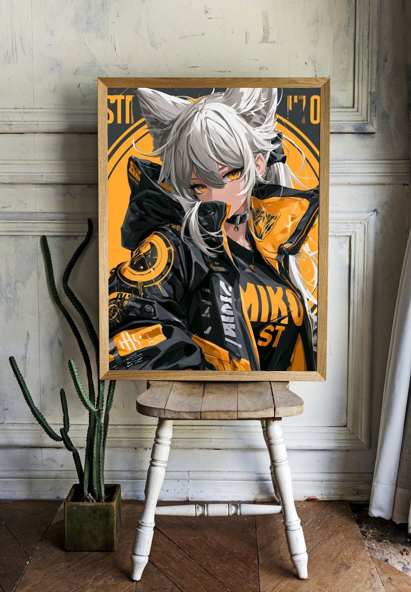 Cyberpunk Catgirl Portrait Poster. — room view 1
