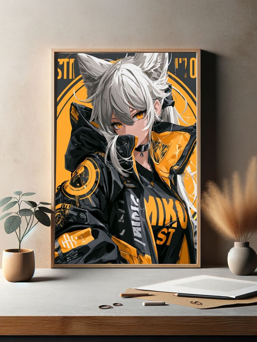 Cyberpunk Catgirl Portrait Poster. — room view 2