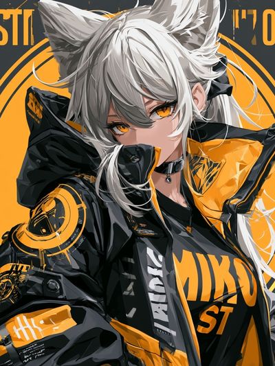 Cyberpunk Catgirl Portrait Poster.
