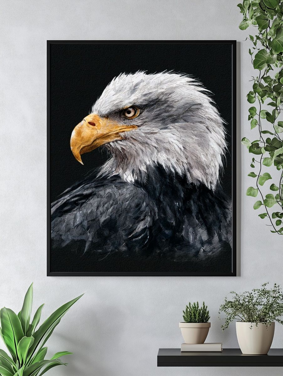 Bald Eagle Watercolor Poster. — room view 4