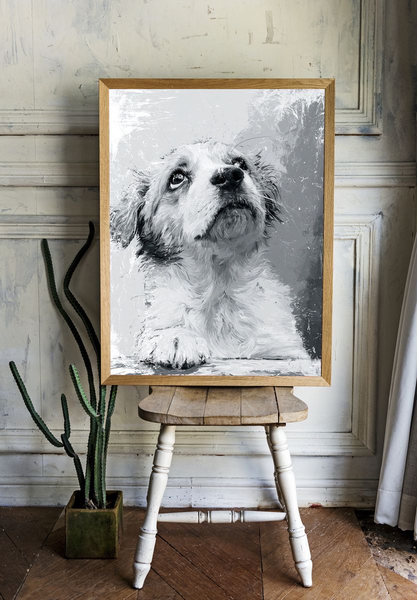 Dog Portrait Black-White Print. room preview