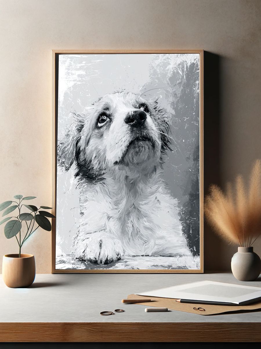 Dog Portrait Black-White Print. — room view 2