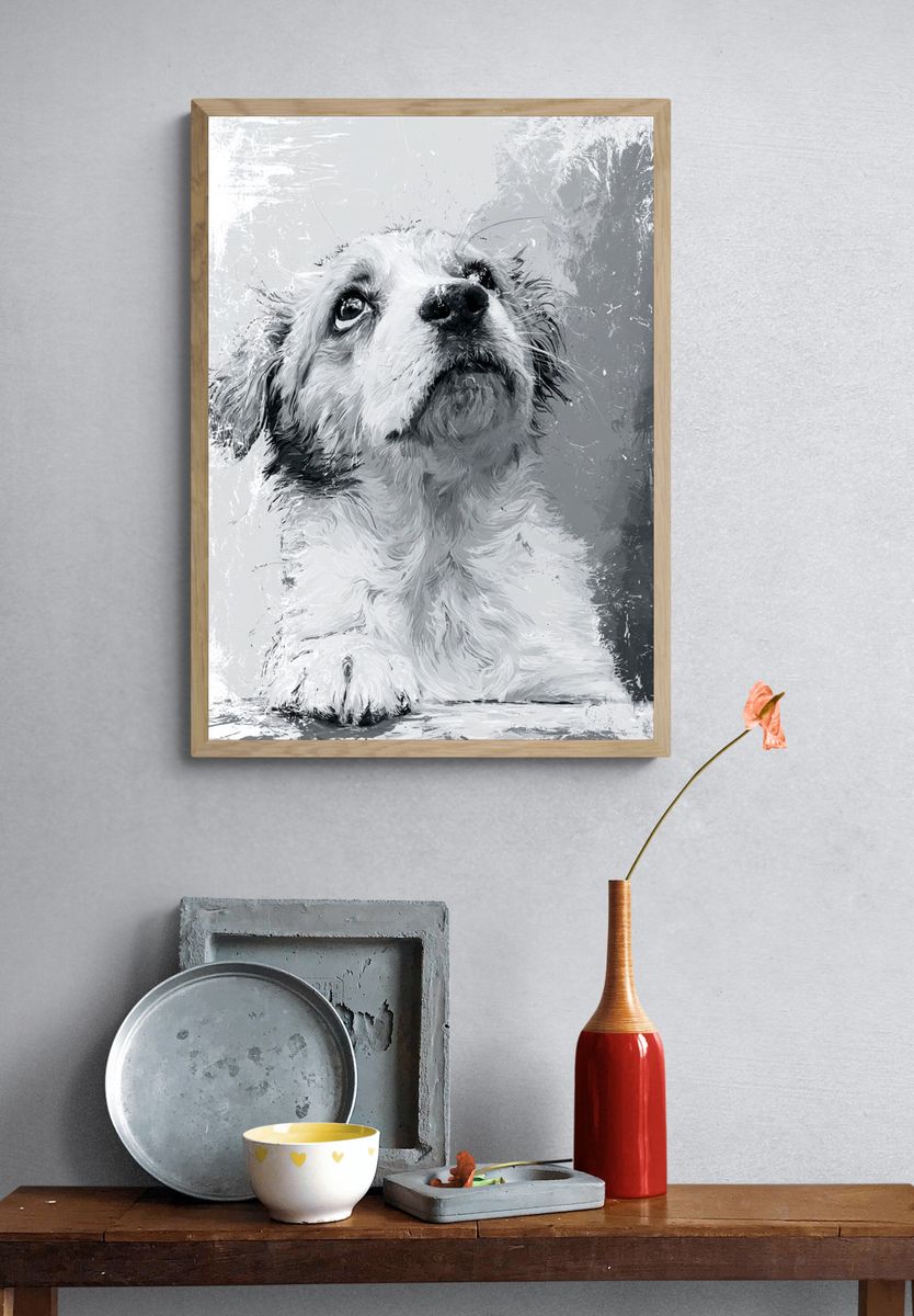Dog Portrait Black-White Print. — room view 3