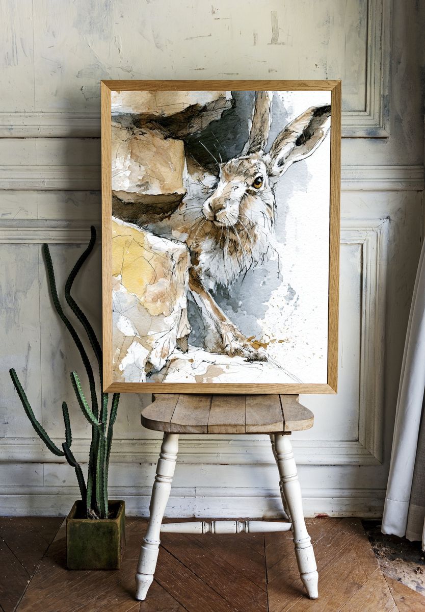 Hare Watercolor Poster. room preview