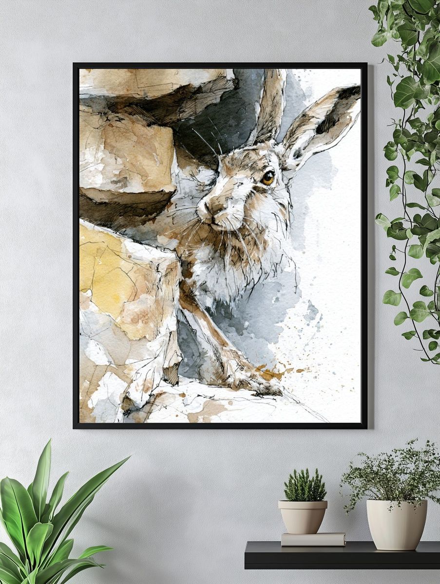 Hare Watercolor Poster. — room view 4