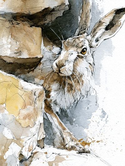 Hare Watercolor Poster.