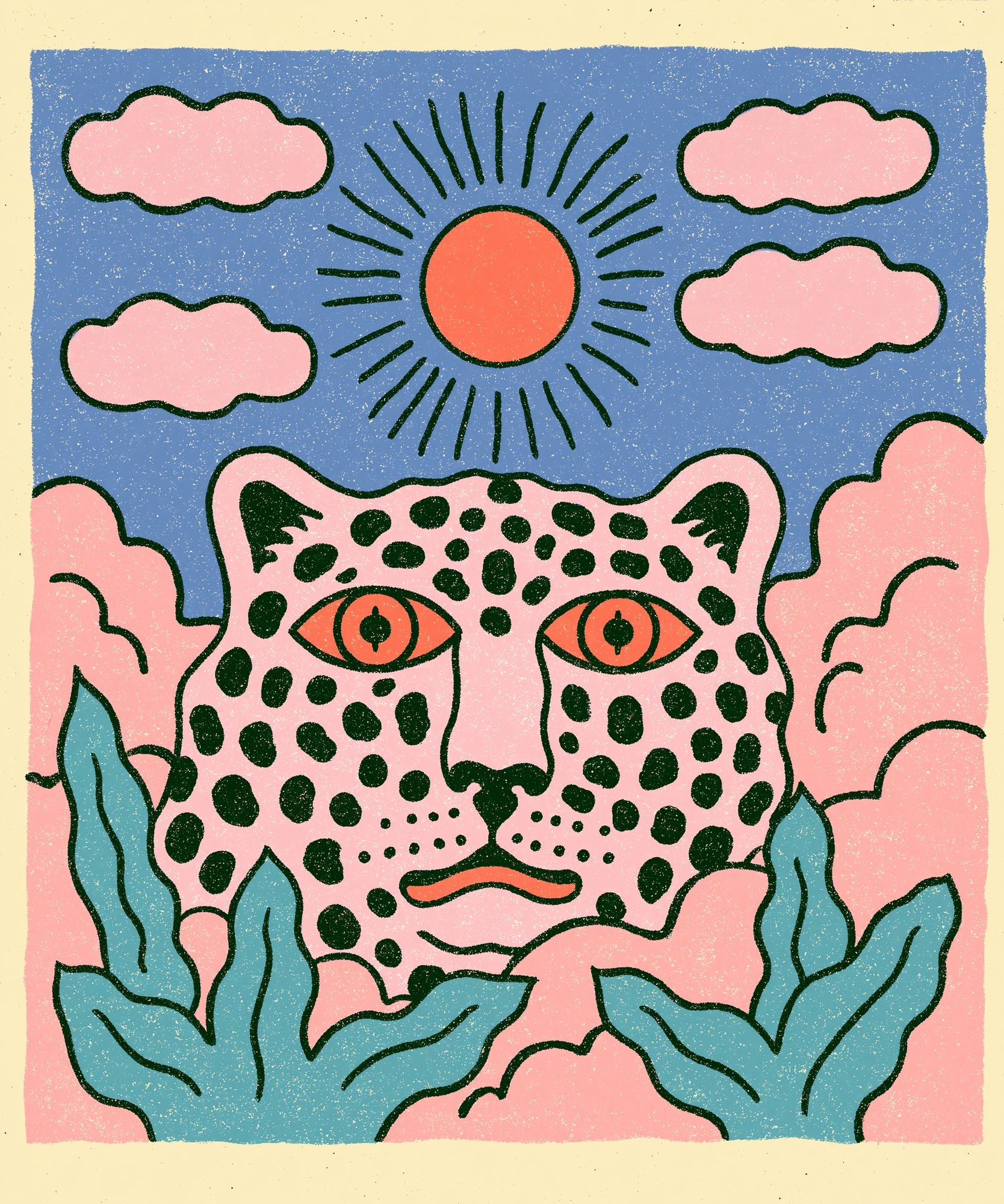 Leopard Sun Illustration Poster. poster detail
