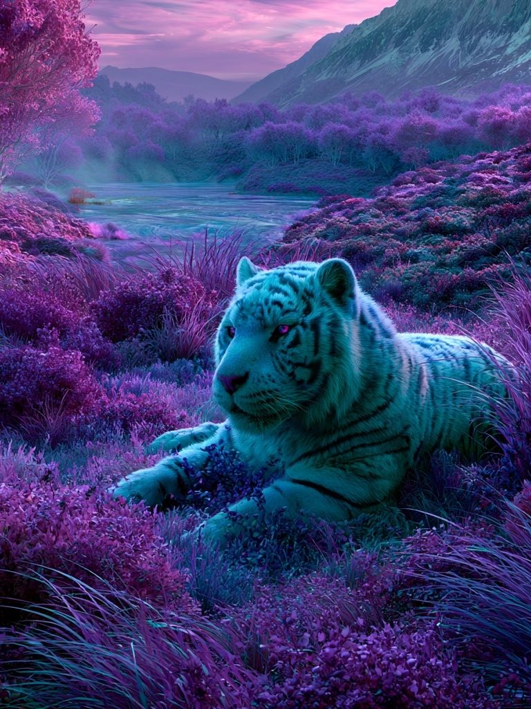Neon White Tiger Landscape Poster. poster — animals art