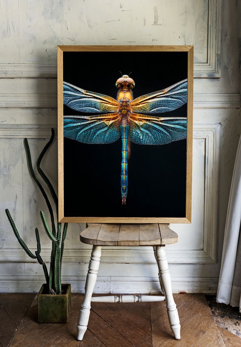 Blue Dragonfly Macro Photography Poster. room preview