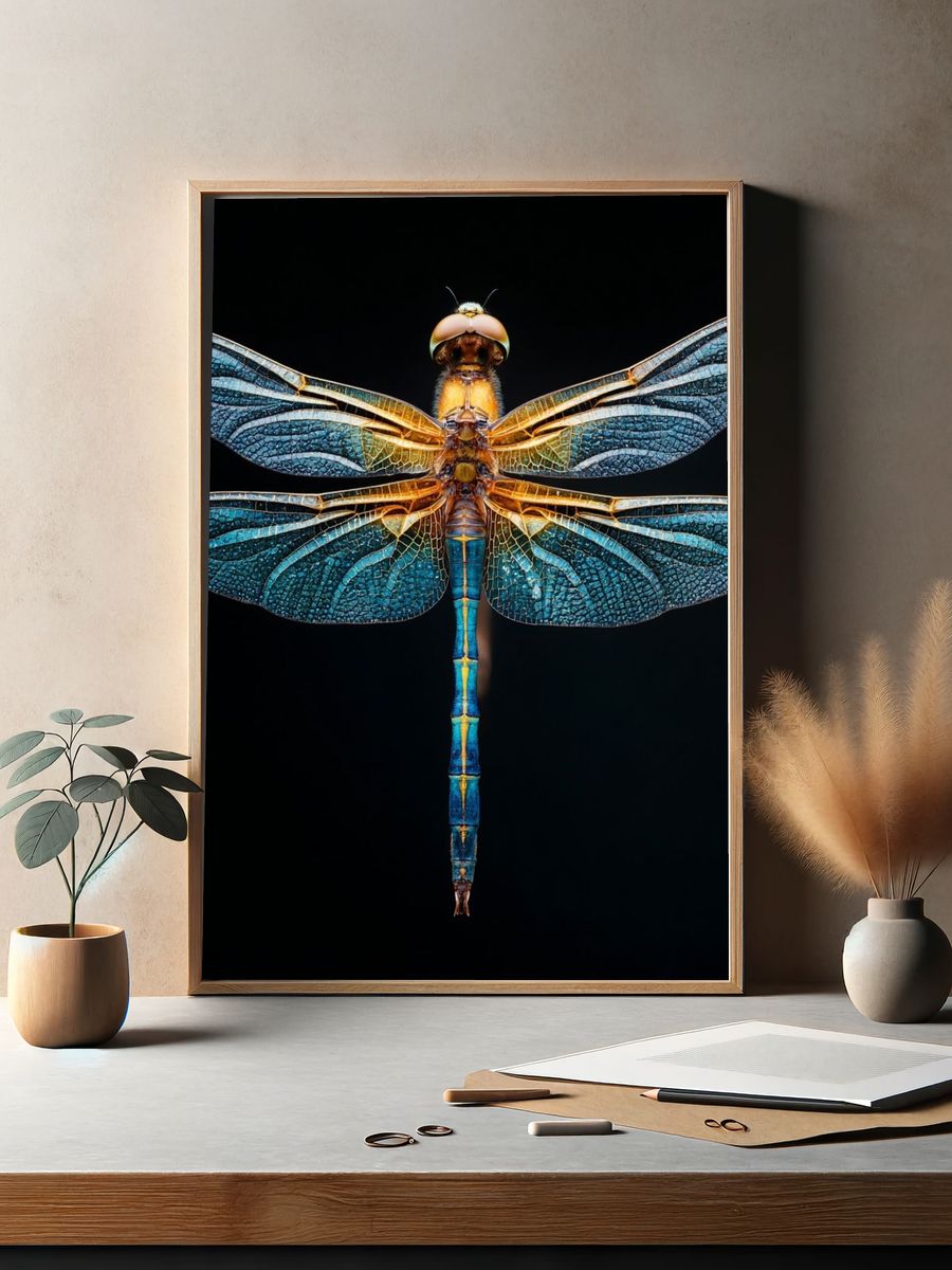 Blue Dragonfly Macro Photography Poster. — room view 2